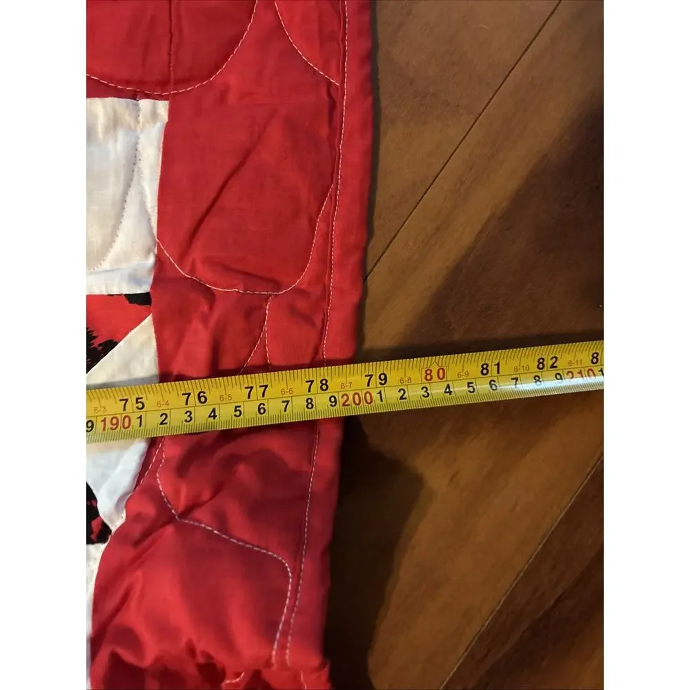 Vintage Handmade Patchwork Star Quilt Red Black White Throw Blanket 78”